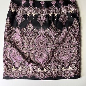 INC International Concepts Paisley Skirt Womens‎ Size 8 Purple Black Damask Zip.